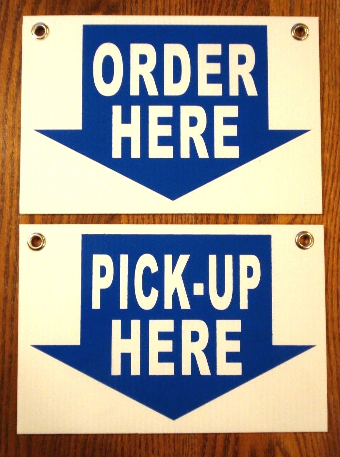 ORDER HERE & PICK-UP HERE Plastic Coroplast SIGNS 8X12 w/Grommets Restaurant bw