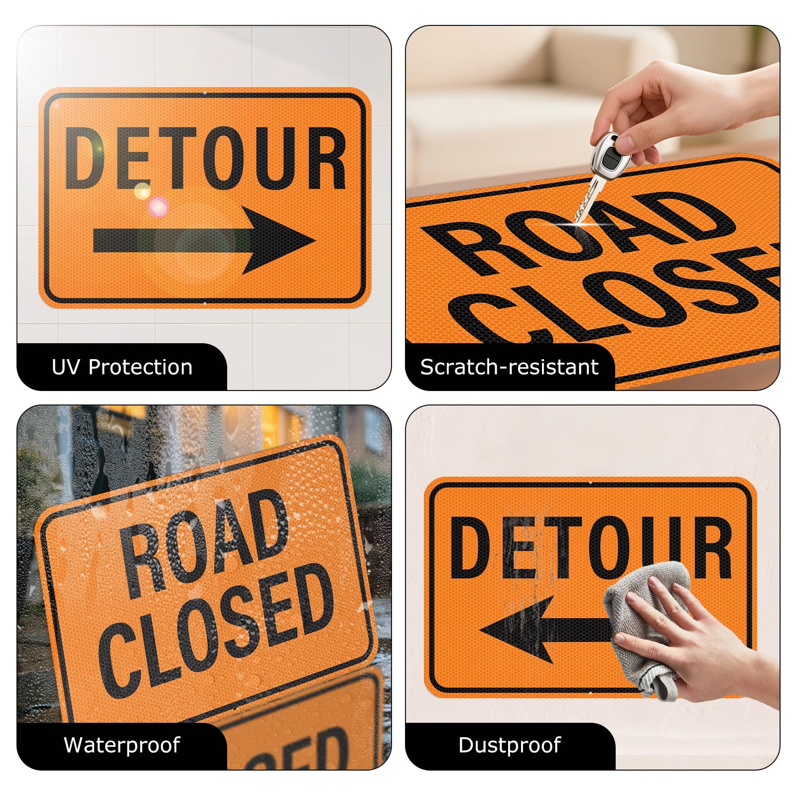 3 PCS Road Closed Detour Sign Right Left Arrow 18×12 Inch Reflective Pot