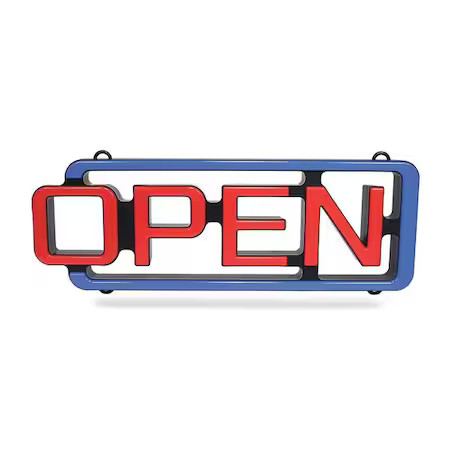 Cm Global Ac-01-Rc Led Open Sign, Red/Blue, 2 13/64 In W, 7 51/64 In H
