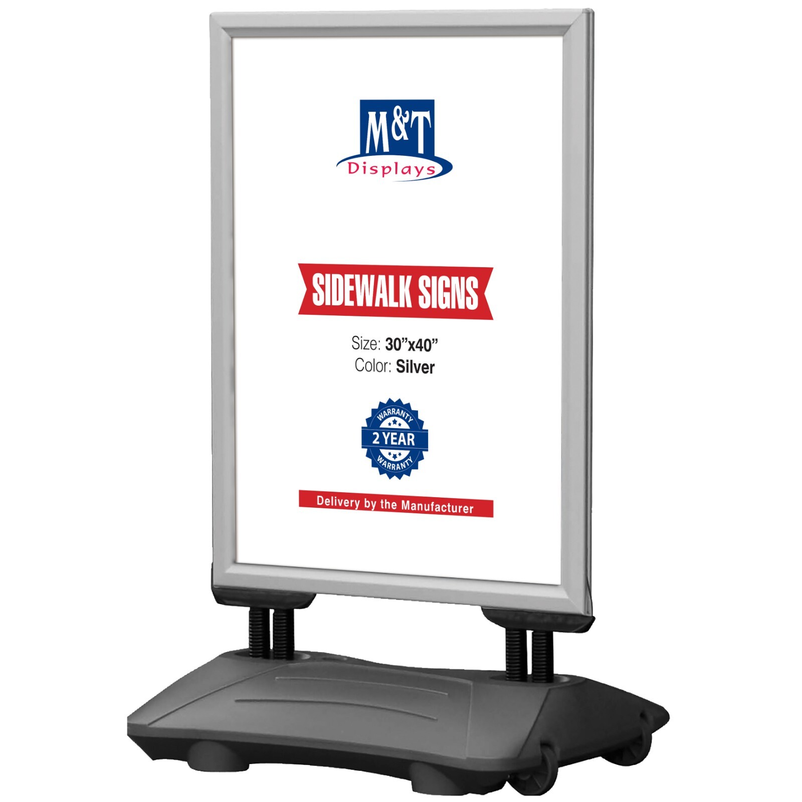WindPro Weather Resistant Outdoor Sidewalk Sign Holder 30×40 Silver Water Base