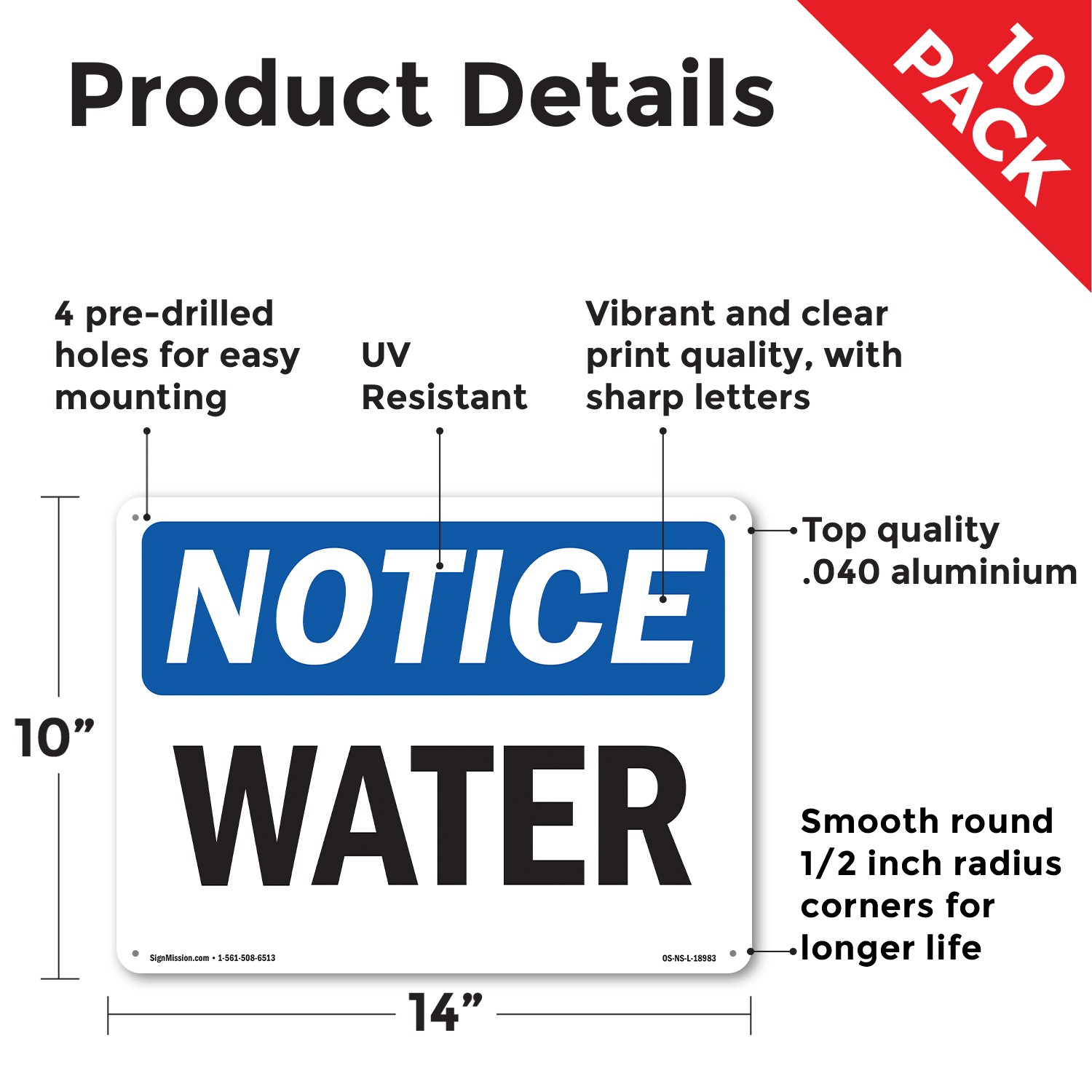 Water OSHA Notice Sign Metal, Plastic, Or Decal – 5 or 10 Pack