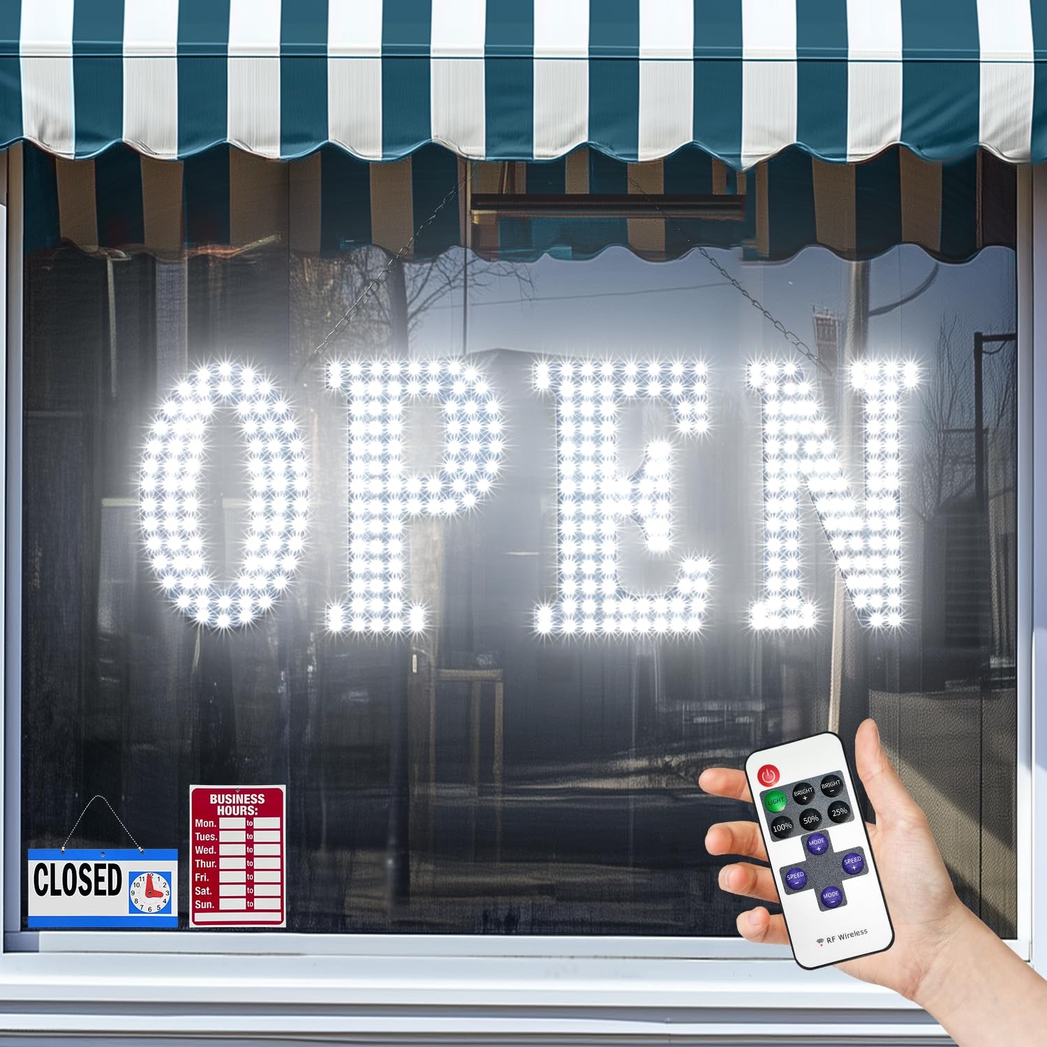 30 » x 10&Prime; LED Open Sign for Business with Remote Control, Ultra Bright White…
