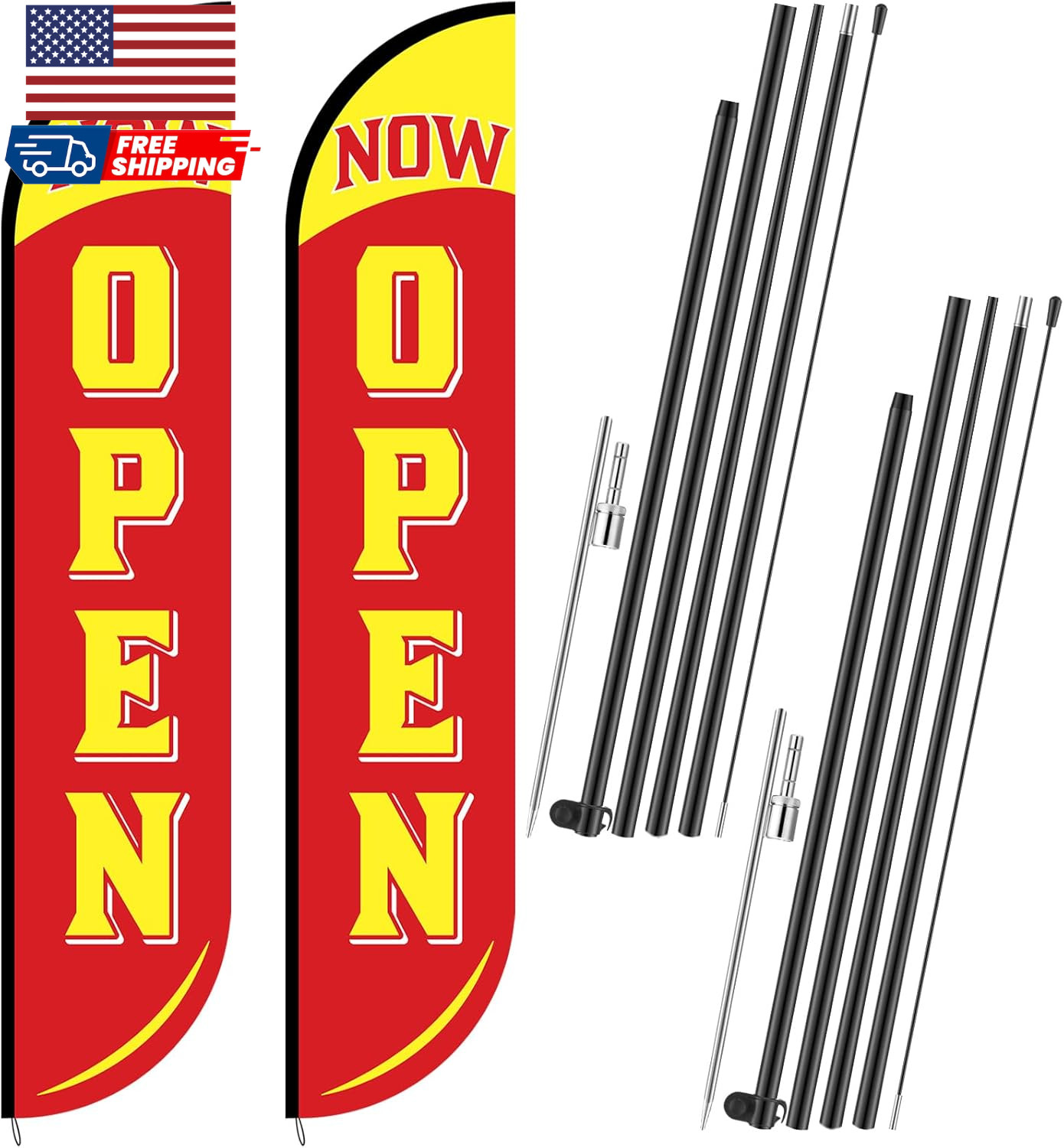 2 Sets 12 Ft Now Open Feather Flags Pole Kit for Business Advertising Feather