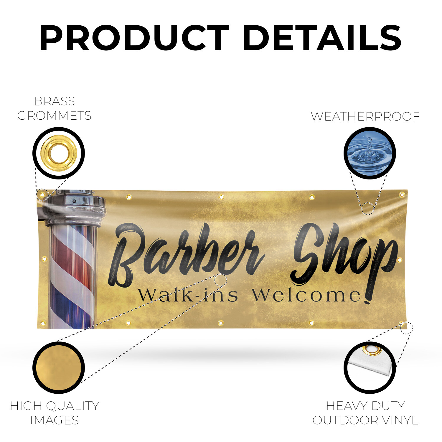 Barber Shop Walk Ins Welcome Vinyl Banner Sign with Metal Grommets Heavy-Duty