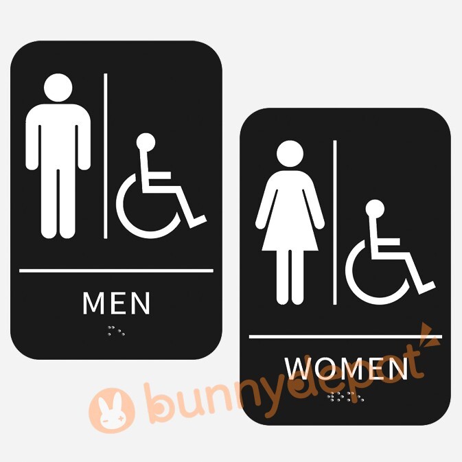 Men + Women Restroom Sign ADA Braille Self Adhesive with 3M Tape 9&Prime; x 6&Prime;