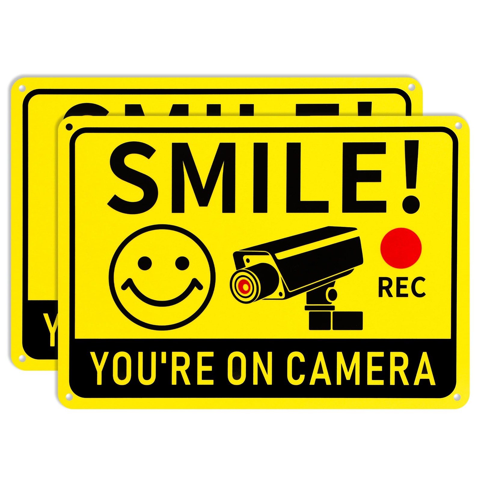 2 Pack Smile You&rsquo;re on Camera Signs – Video Surveillance Signs Outdoor, 10&Prime;x7…