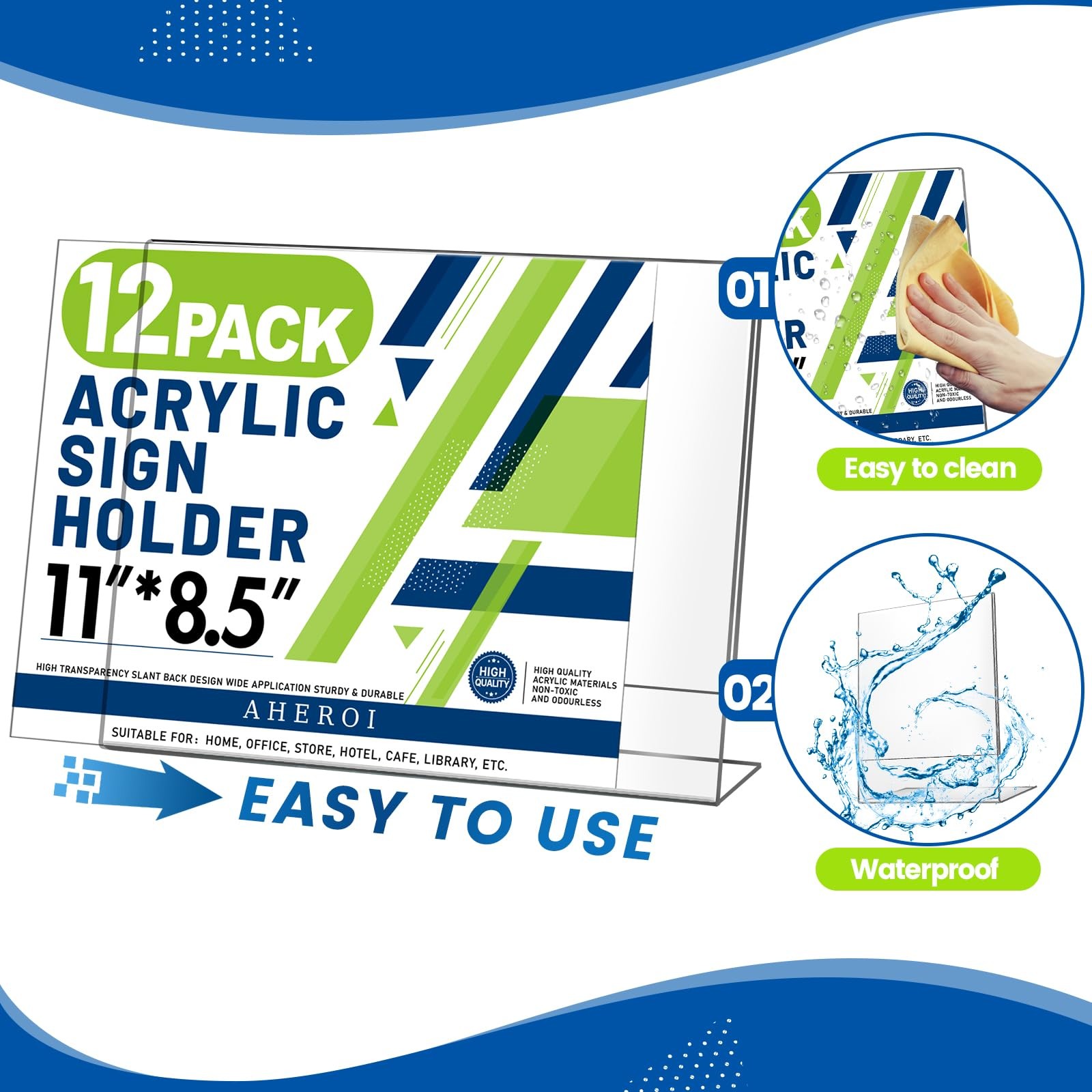 Aheroi 12Pcs Acrylic Sign Holder 8.5 x 12 Pack 11*8.5″, Horizontal Style 1