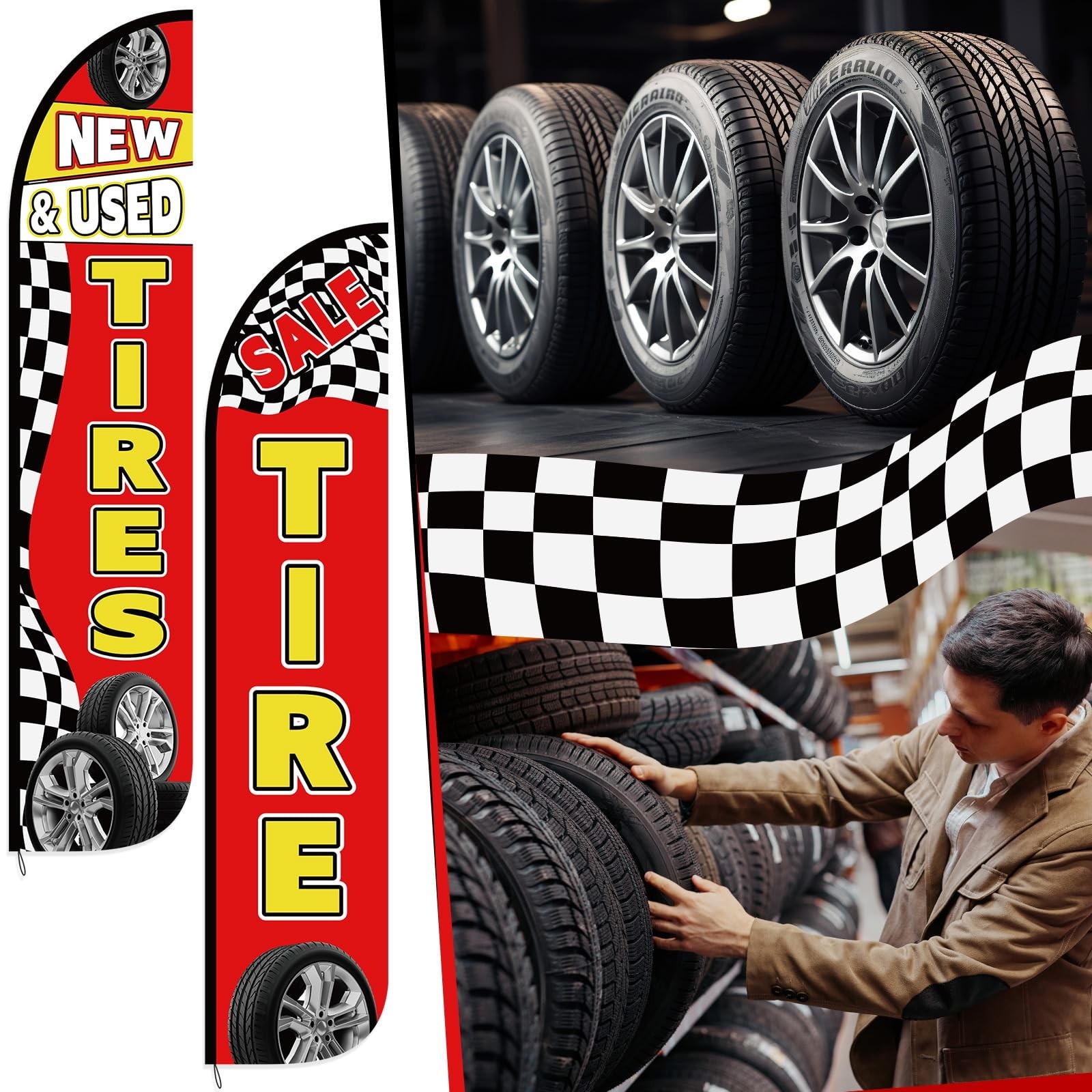 HunnmingRe 2 Pack 12 Feet Tire Sale King Flags New and Use Tires Shop Feather…