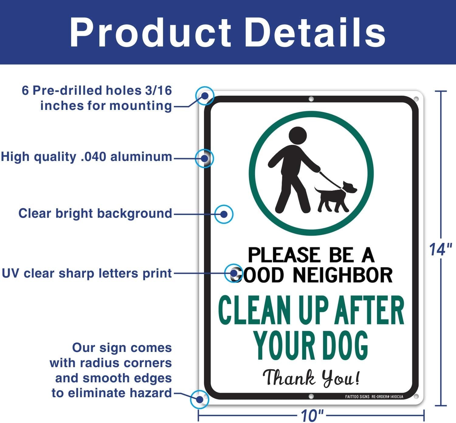 2 Pack Clean Up After Your Dog Sign, Clean Up After Your Pets, Be a Good Neig…