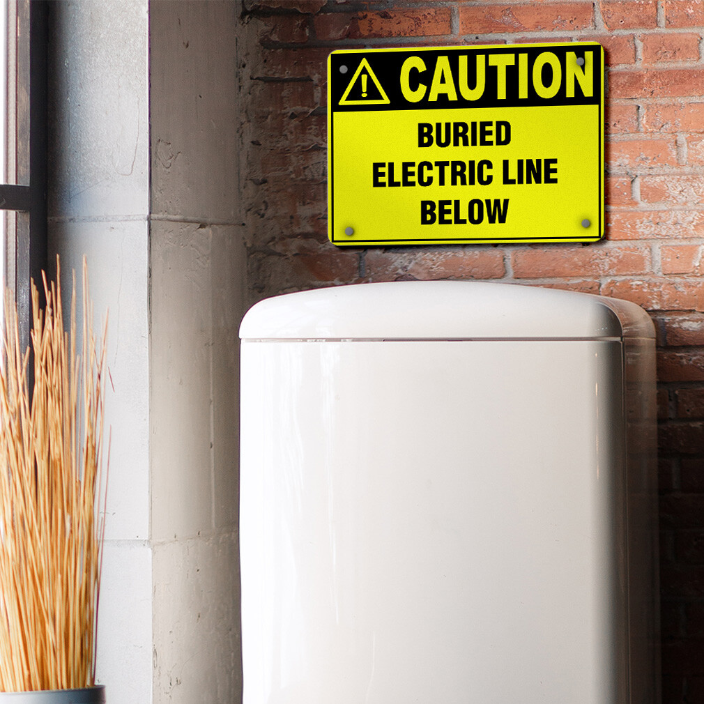 Aluminum Horizontal Metal Sign Caution Buried Electric Line Below Hazard Labels