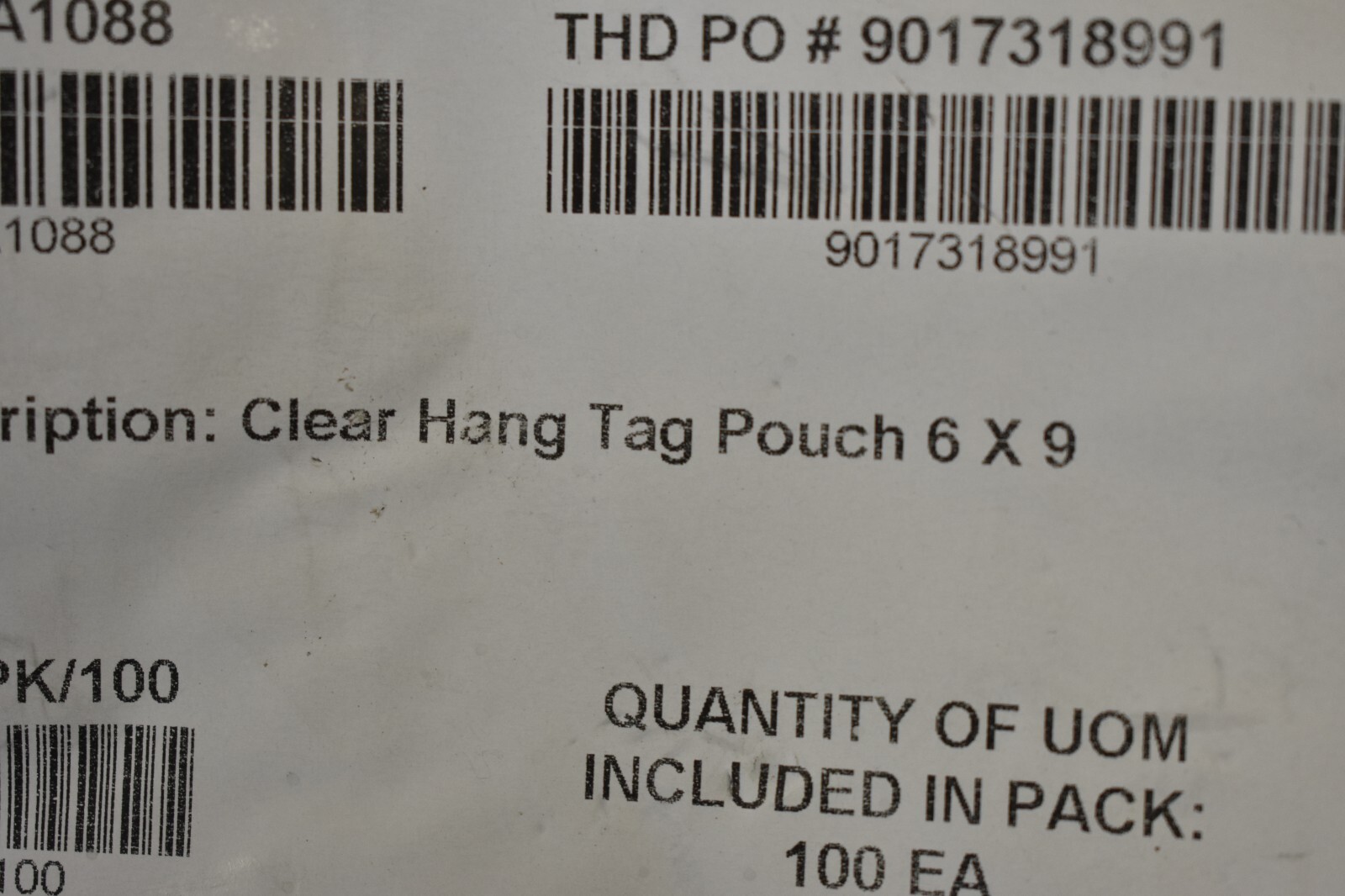 THD Funded Replenishment Clear Plastic Hang Tag Pouches 100 Pack 6&Prime; x 9&Prime; GA1088