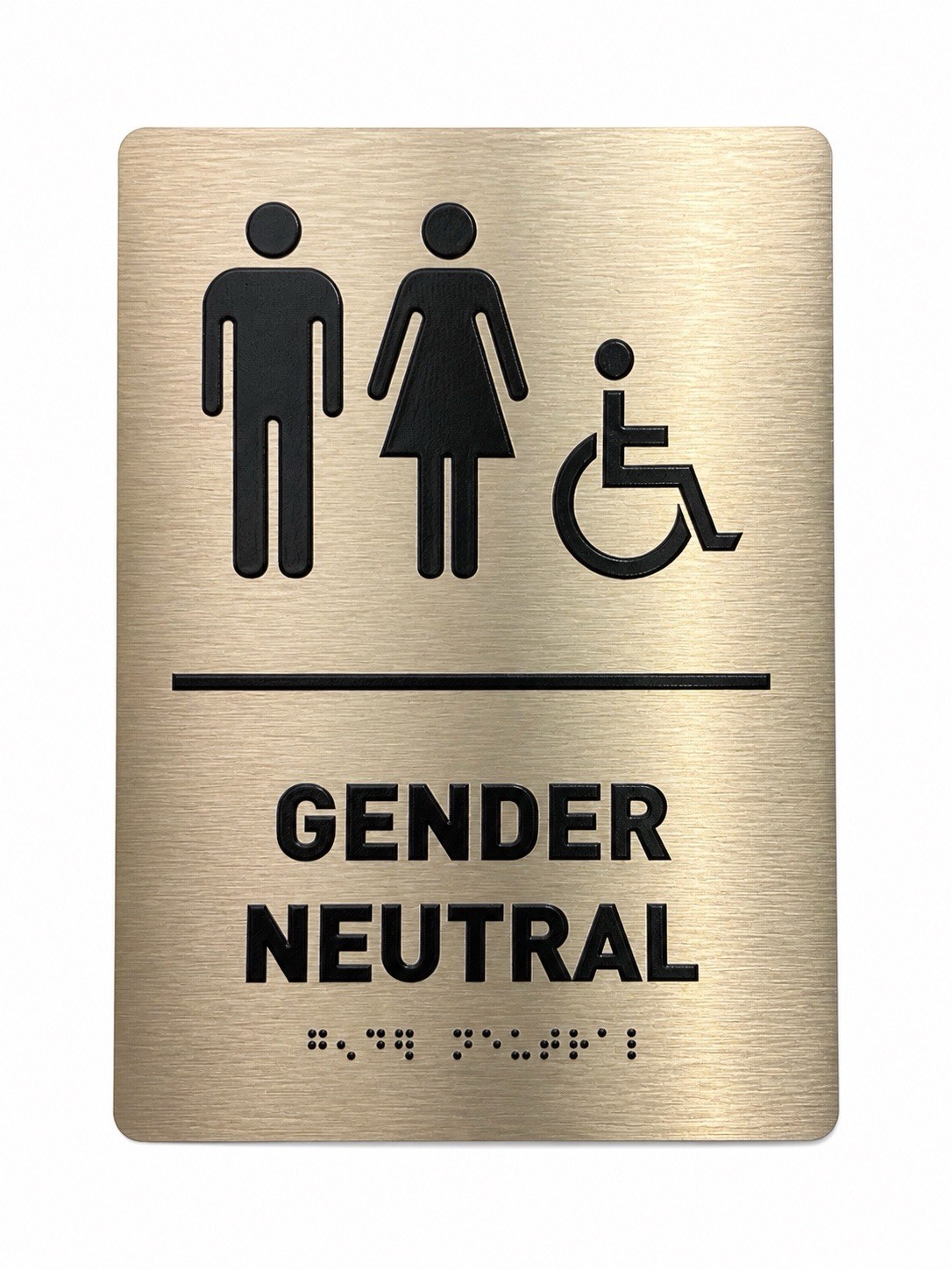 Gender Neutral Restroom Sign 8×6 Brushed Bronze ADA Braille Peel Stick