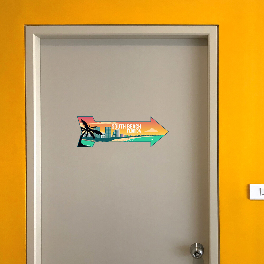 Arrow Shape Plus South Beach, Florida 12×4&Prime; Wall or Door Sign