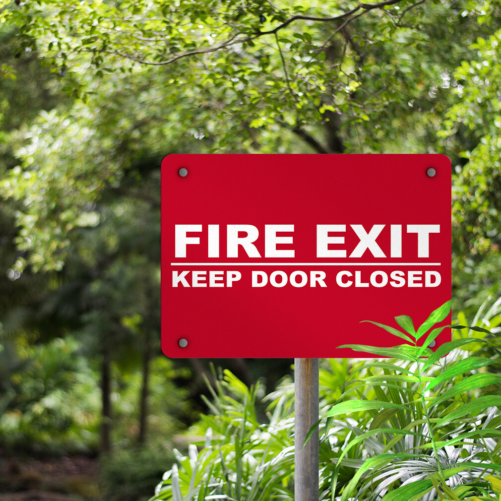 Aluminum Horizontal Metal Sign Fire Exit Keep Door Closed Security Red