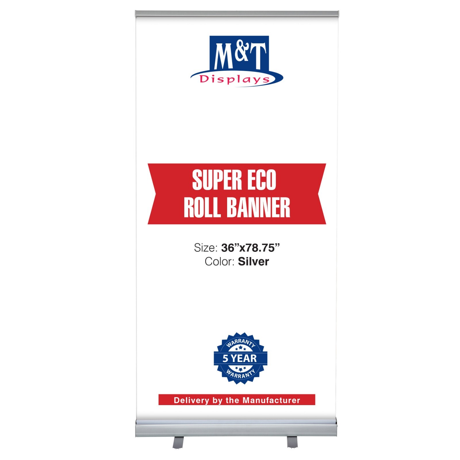 Retractable Roll Up Banner Stand – Banner Holder 36×78.75 Inch – Silver Aluminum