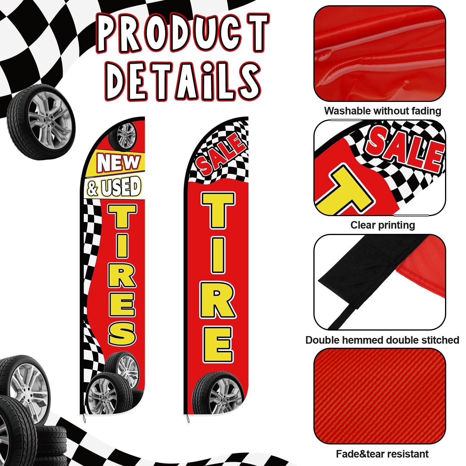 HunnmingRe 2 Pack 12 Feet Tire Sale King Flags New and Use Tires Shop Feather…