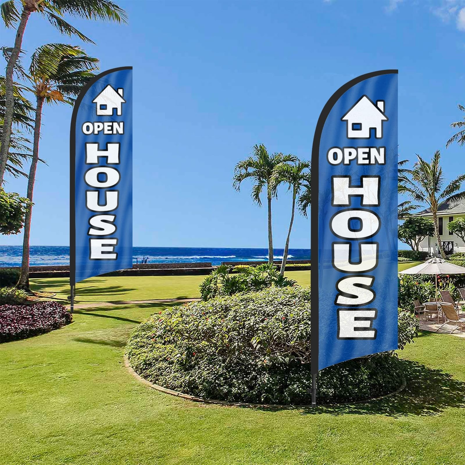 Open House Sign Kit with Flag & Stake – 8ft Blue Real Estate Banner, Yard Signs