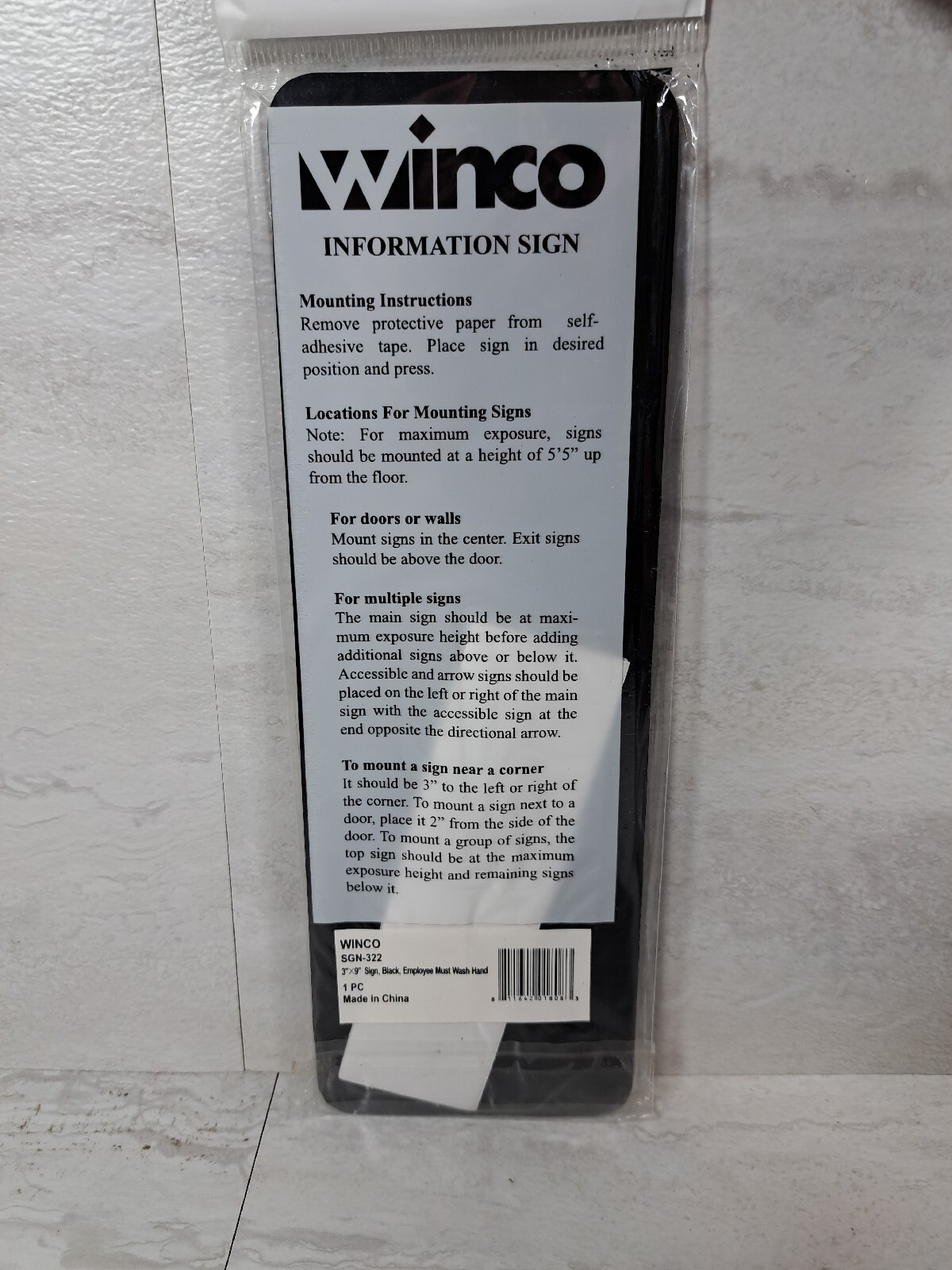 Hand Washing Sign Employee Plastic Stick On Black White Lettering