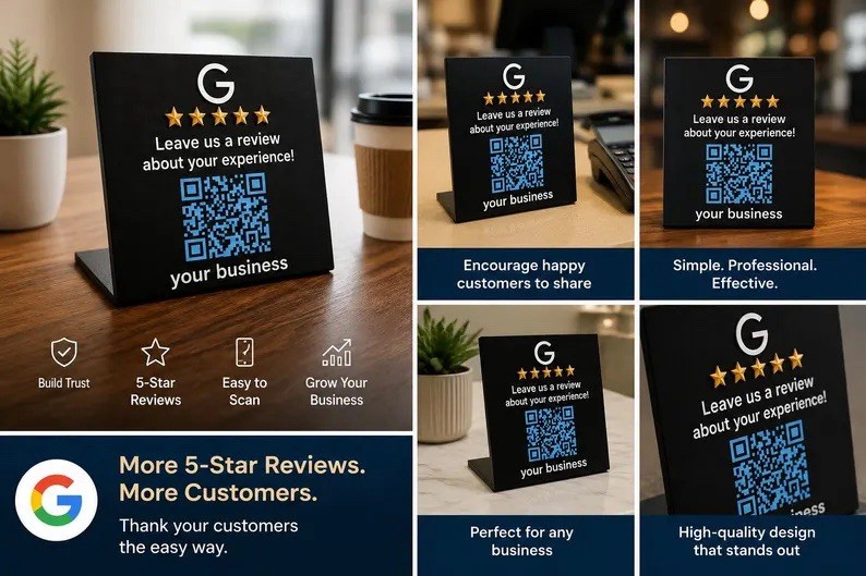 Custom Google Review QR Code Sign |Business Stand, Personalized Plaque