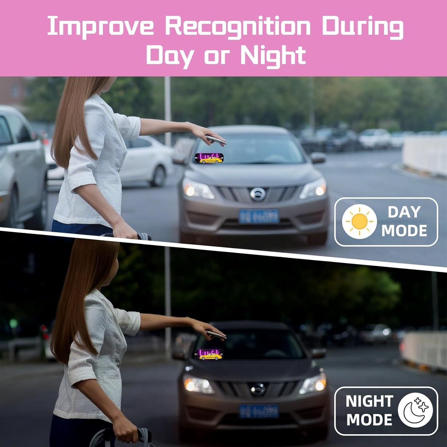 USB LED Light Sign for Drivers,Windshield Taxi Sign with Scrolling Display, Easy