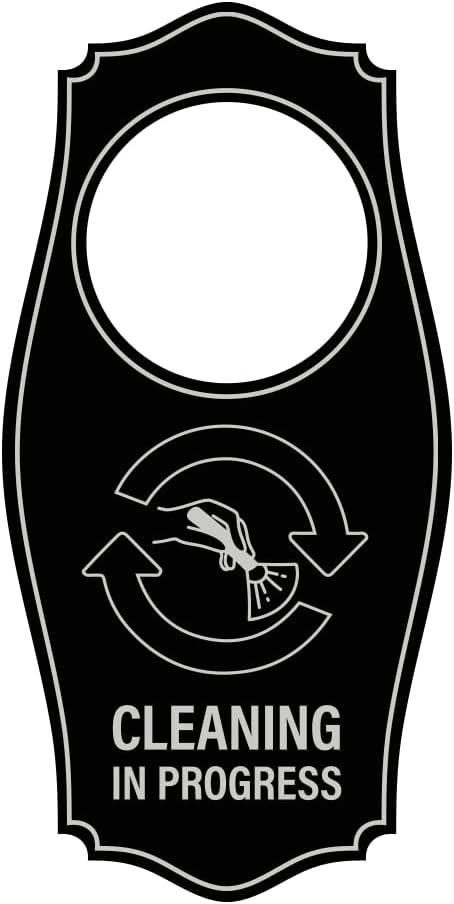 Signs ByLITA Cleaning in Progress Door Hanger – Black 4&Prime; x 8&Prime;