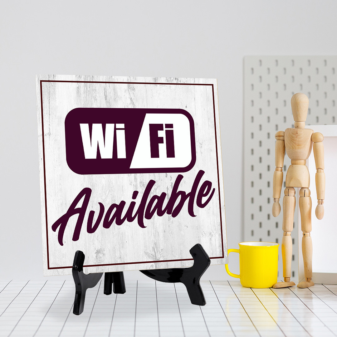 Wi-Fi Available 5&Prime;x 5&Prime; Square Table Sign With Acrylic Easel | Restaurant