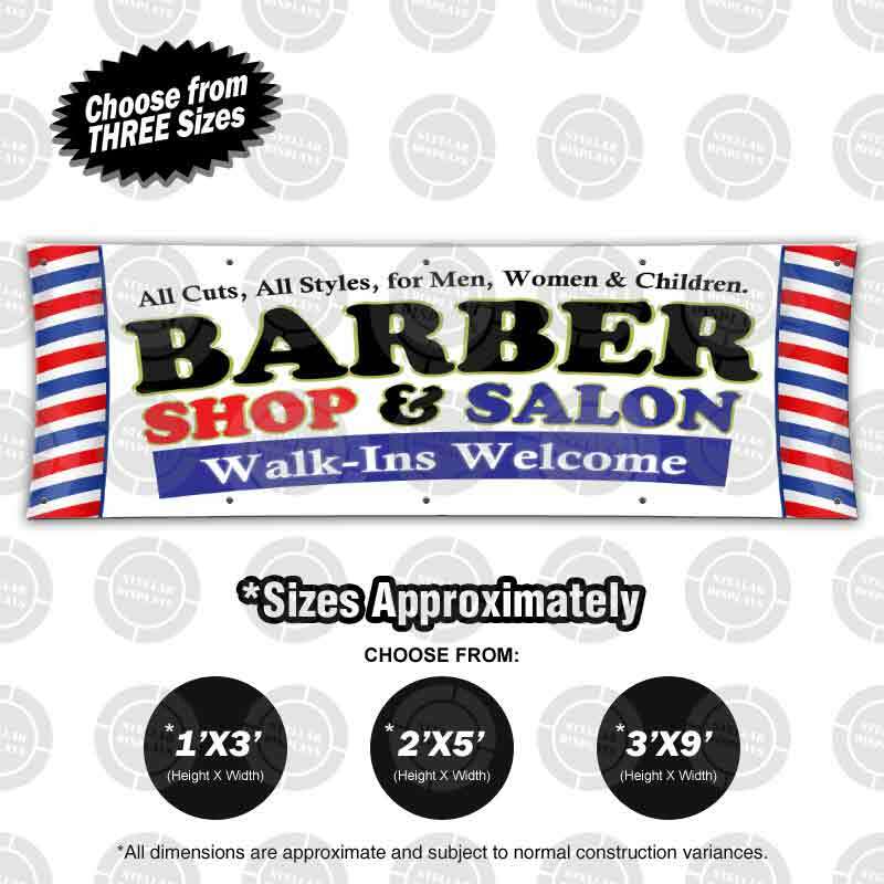 Barber Shop & Salon Banner Open Lounge Sign Beauty Display Haircuts Poster Pole