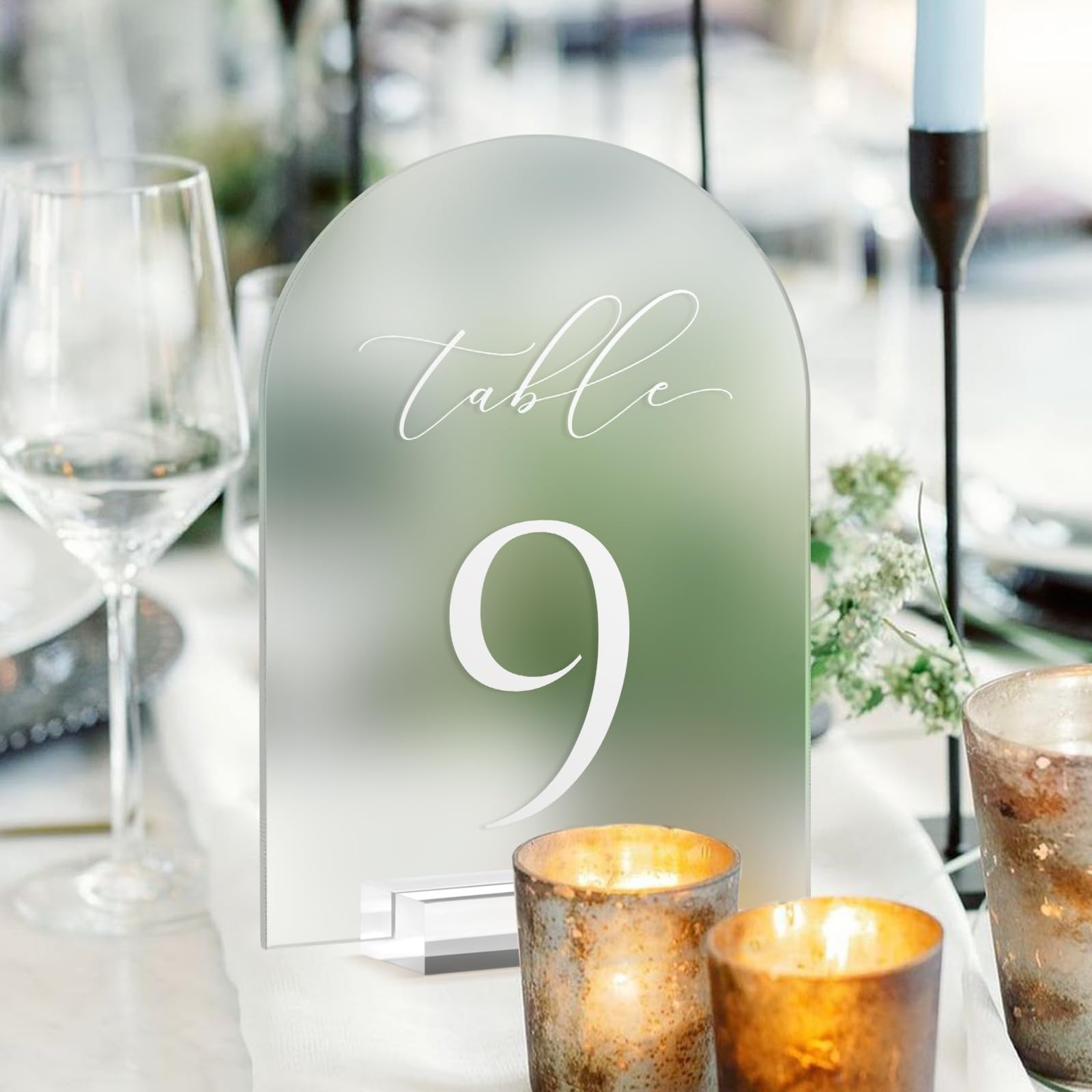 115 Frosted Acrylic Arch Wedding Table Numbers Stands Signs 5×7 Inch
