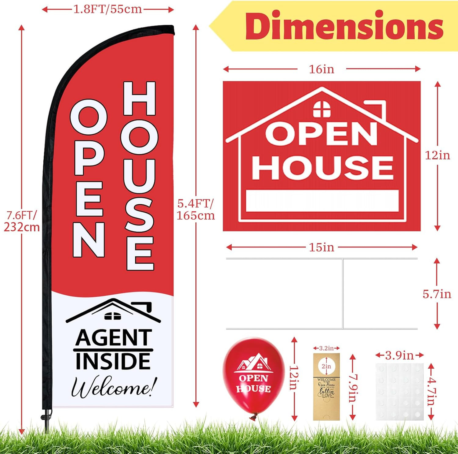 88 Pcs Open House Sign Kit with Flags, Yard Signs, and Balloons for Realtors