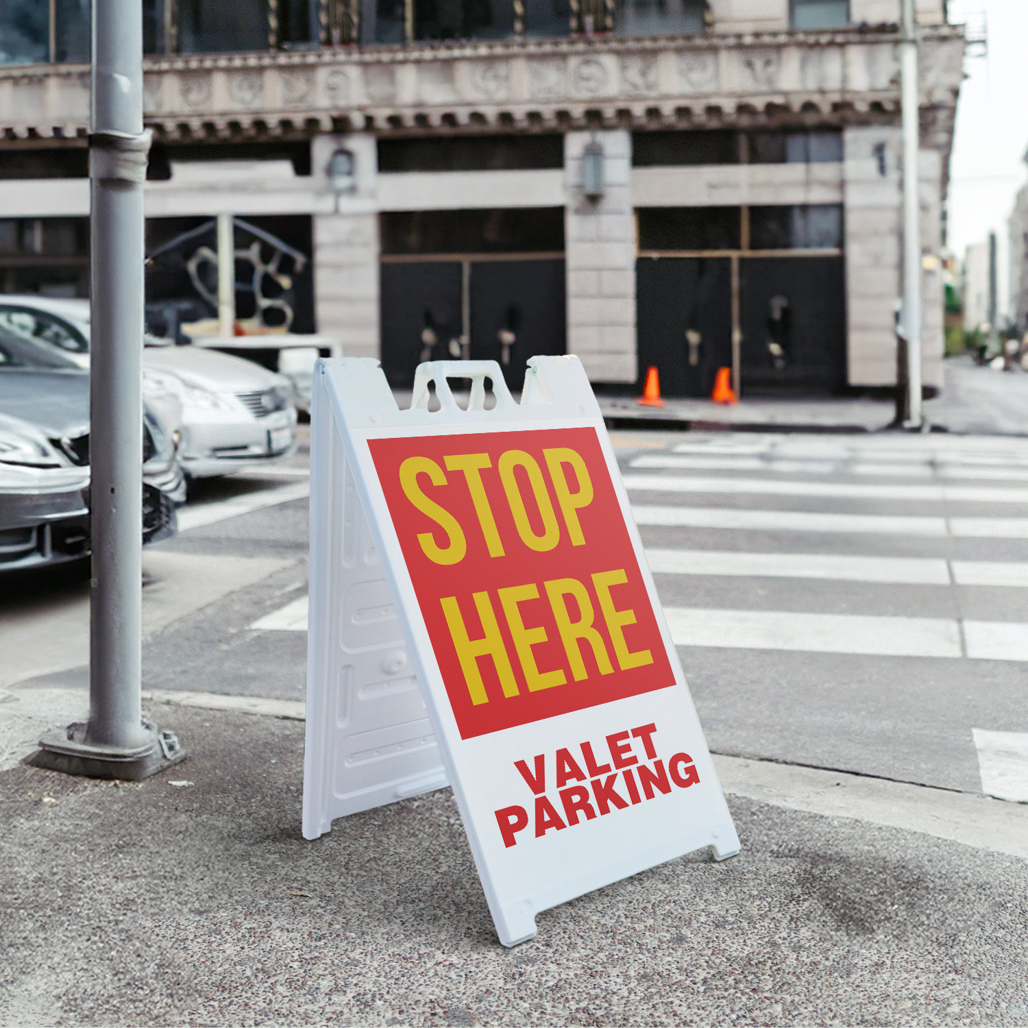 Stop Here Valet Parking Heavy Duty A-Frame Sidewalk Sign Traffic Control Clear