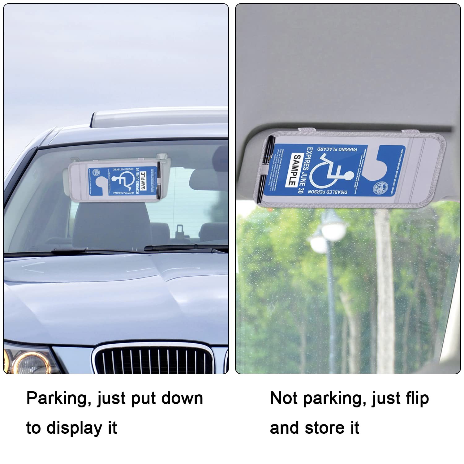 Handicap Placard Holder for Auto, Wisdompro Disabled Parking Permit Sign Gray