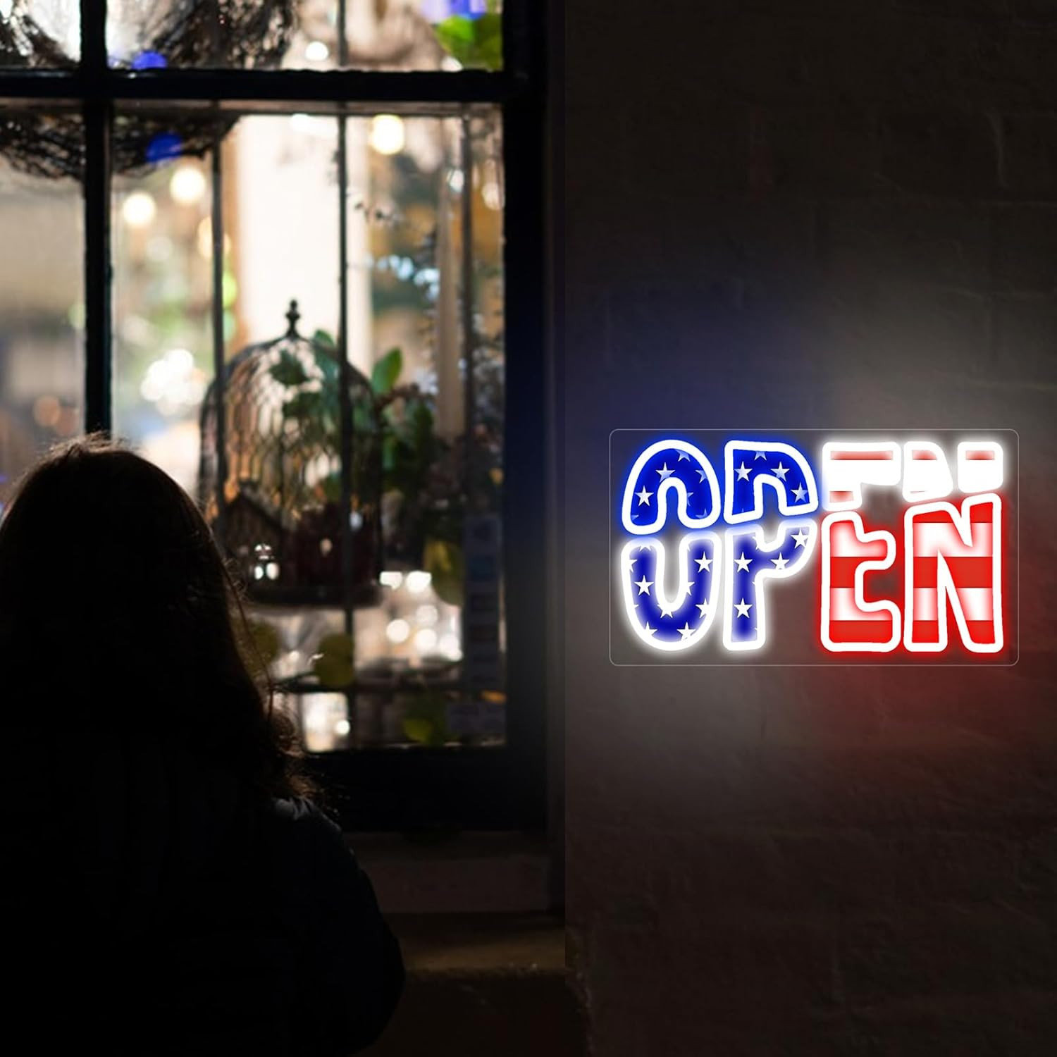 LED Open Sign for Business, USA Flag Ultra Bright Open Light 32 Inch Plug in Lig