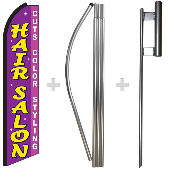 Hair Salon 15&prime; Tall Swooper Flag & Pole Kit Feather Super Bow Banner