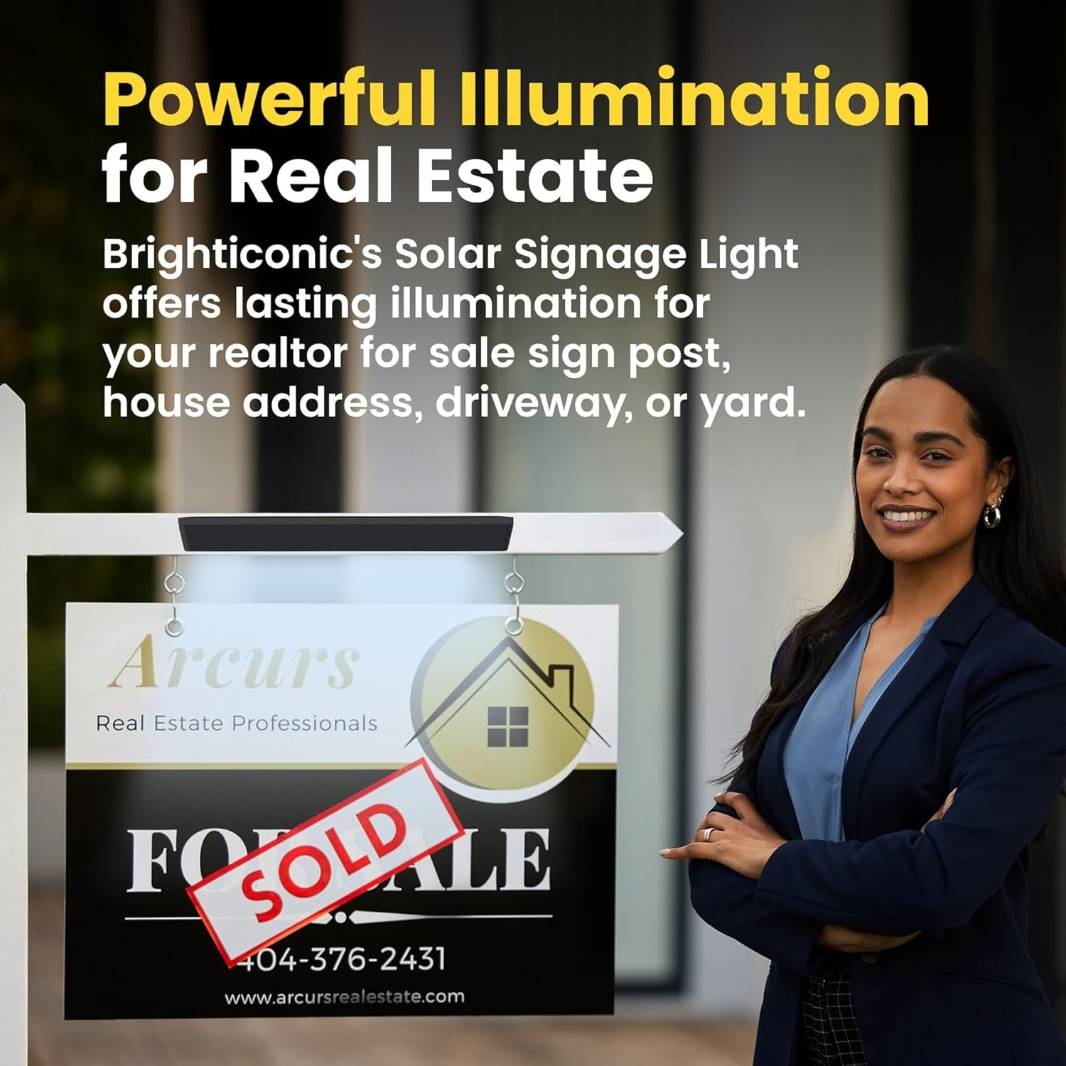 Solar Sign lights Wireless Real Estate Sign Post Solar Address Lights BLK 2 PACK