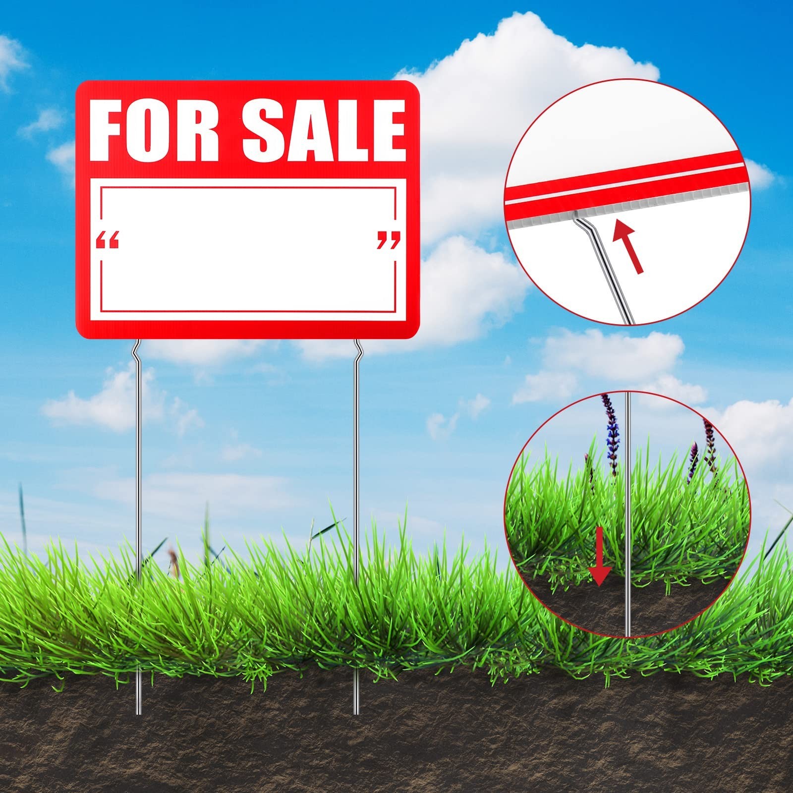 3 Pcs Large 12×16 Inch Double-Sided Yard Signs with Stake – Red For Sale Outdoor