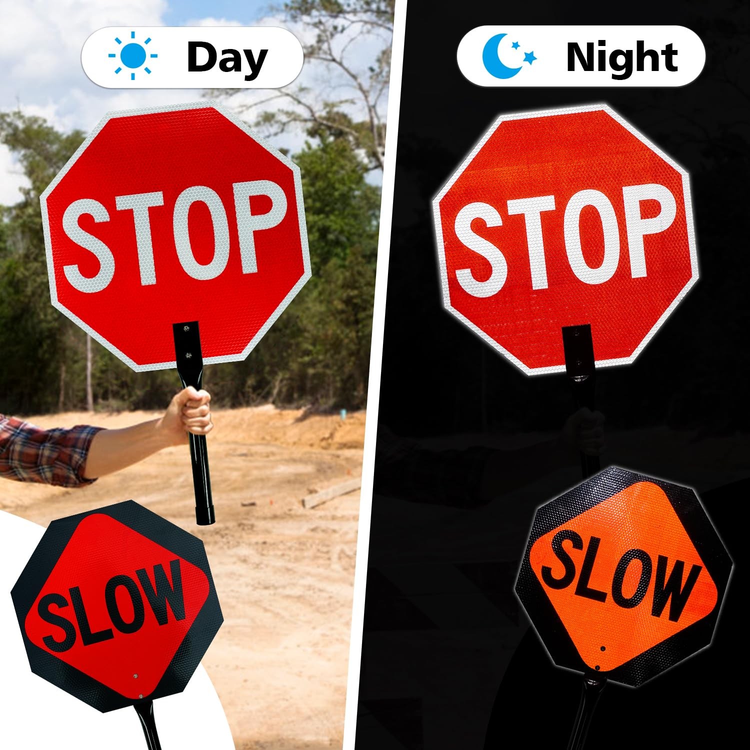 Gicnkeuz Stop Slow Sign Metal Handle 18X18 Inches Double Sided Slow/Stop Sign