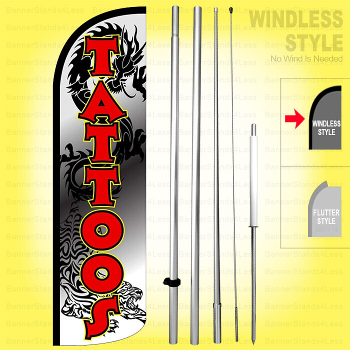 TATTOOS Windless Swooper Flag Kit 15&prime; Feather Banner Sign Dragon wq-h