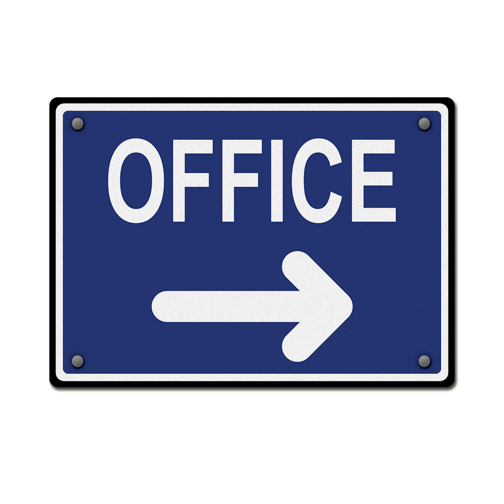 Horizontal Metal Sign Office Blue with Right Arrow Facility Property