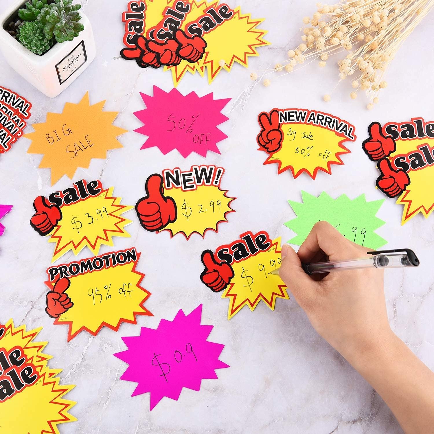 500 Pieces Burst Signs Fluorescent Blank Star Shape Retail Sale Tags Burst Paper