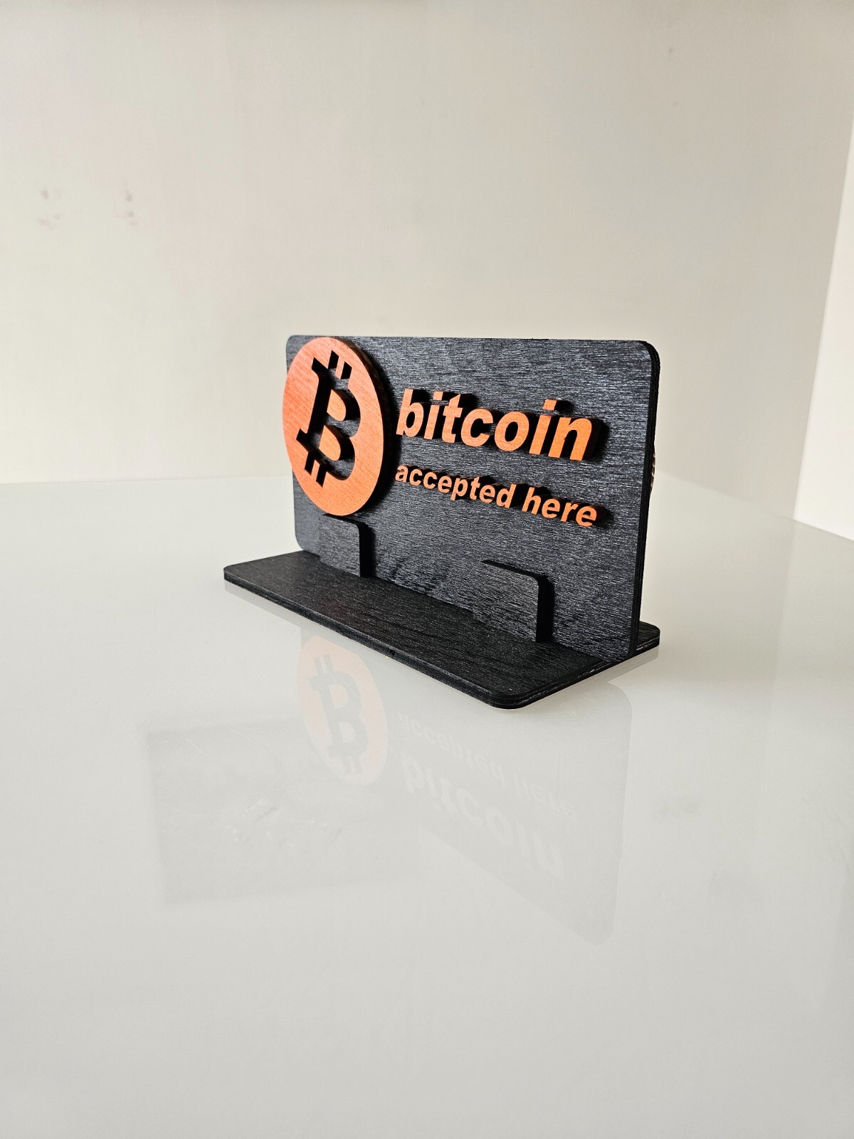 BTC Accepted Here Sign – 3D Premium Wooden Crypto Business Display