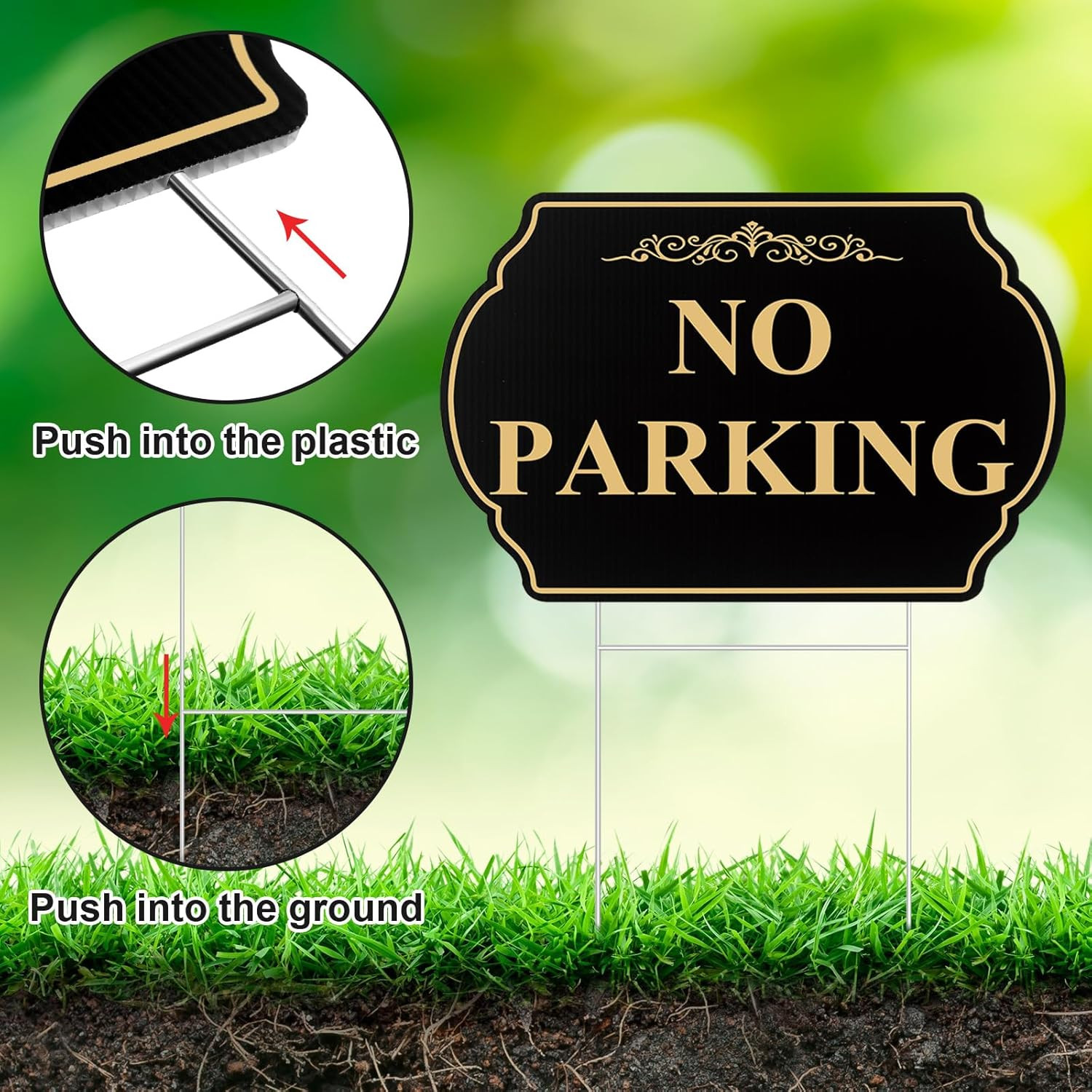 4 Pcs No Parking Signs with Stakes, 12&Prime; X 8&Prime; Heavy-Duty Private Property No Park