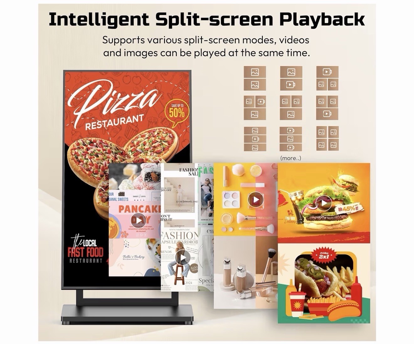 43 in LCD Digital Poster Screen Display, Floor Standing Placement Style, Black