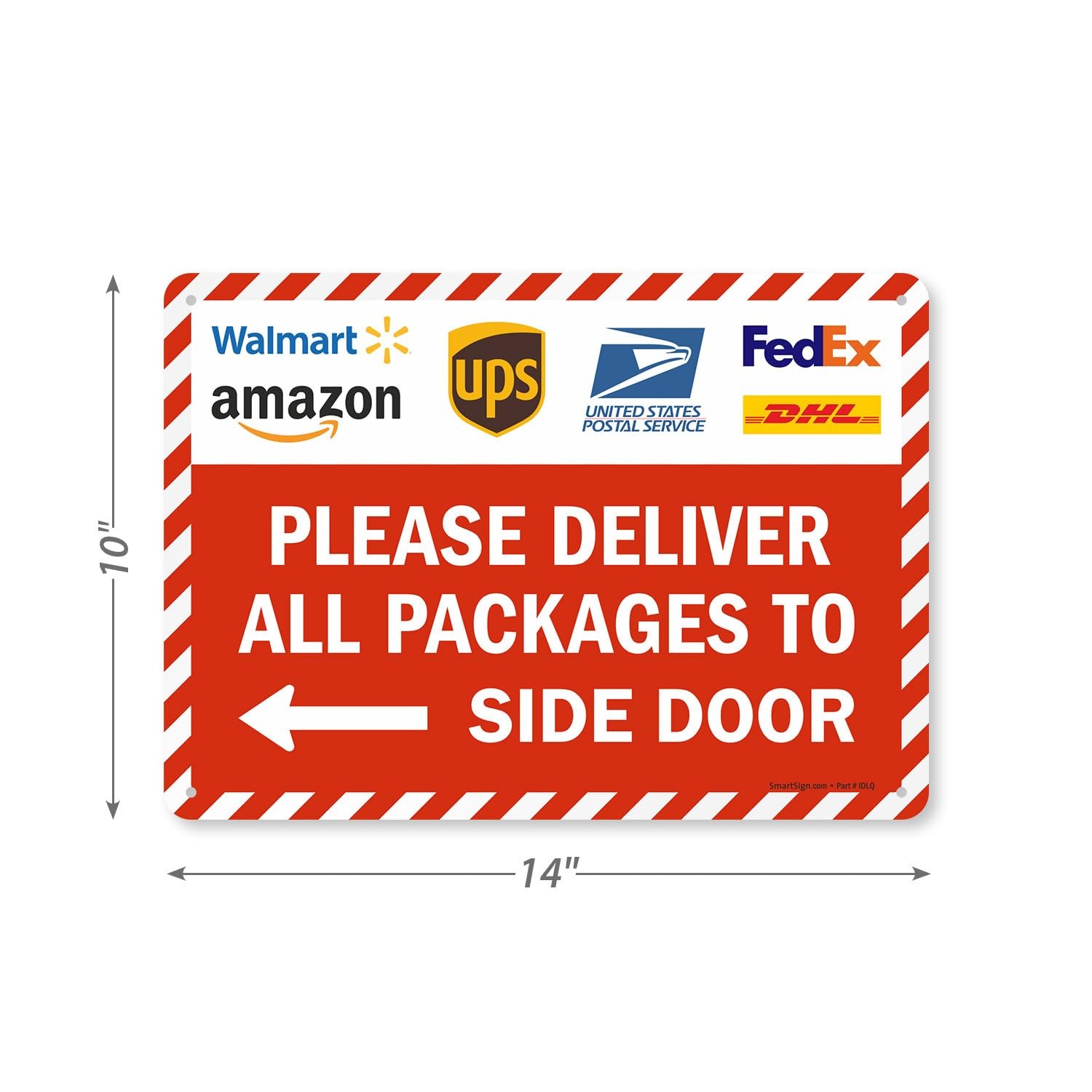 14×10 Inch Metal Delivery Sign Deliver All Packages To Side Door Left Arrow
