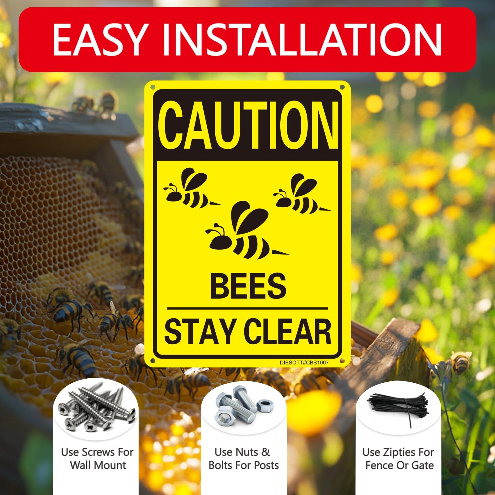 2 Pack Caution- Bees Stay Clear Signs 10×7 inches Aluminum Sign Fade Resistan…