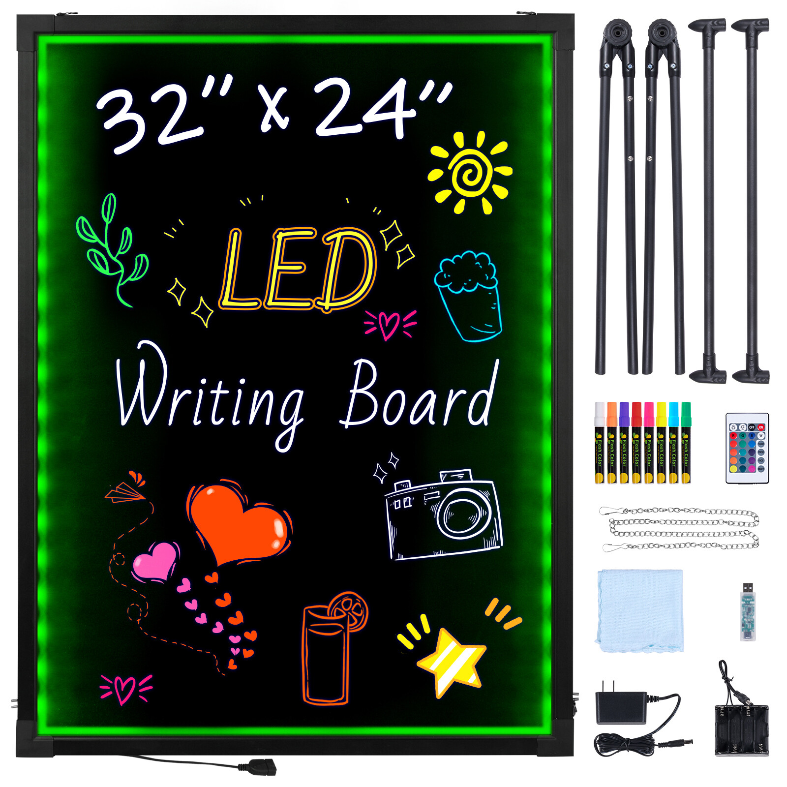 VEVOR LED Message Writing Board 32&Prime;x24&Prime; Illuminated Erasable Lighted Chalkboard