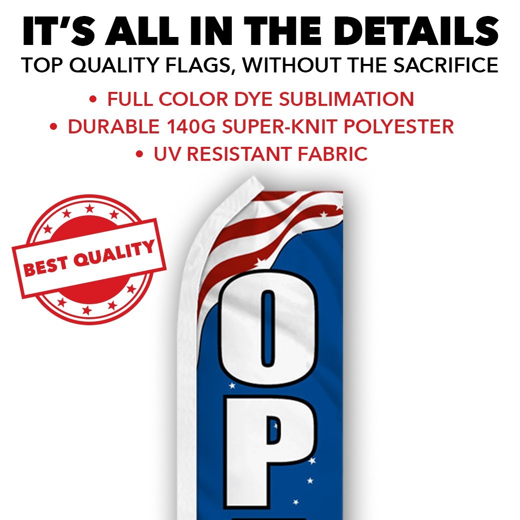 Open Advertising Swooper Feather Flutter Flag We&rsquo;re Open PATRIOTIC