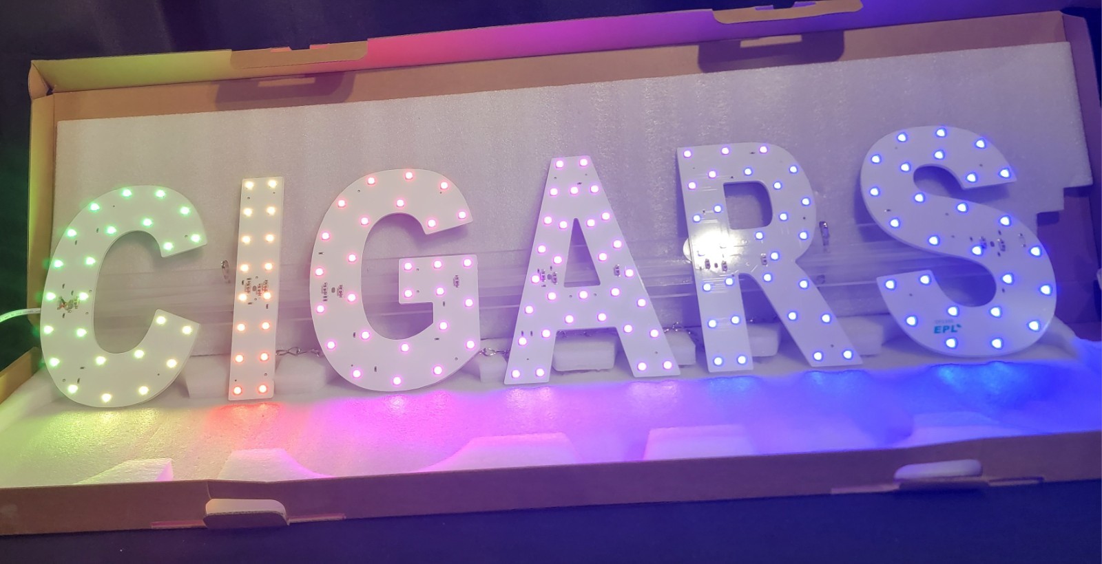 CIGARS Sign LED Light Spelled Out 32&Prime; x 8&Prime; Multi-color Settings Hang Chain Plug
