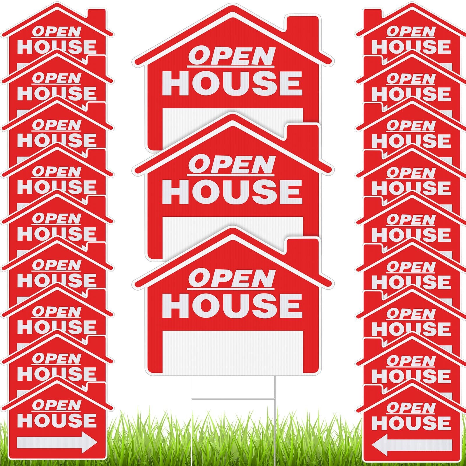 Open House Kit – 21 Directional Signs with Stakes for Real Estate Agents, Weathe