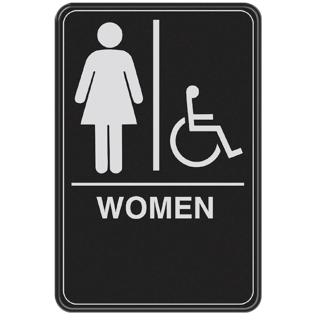 Hillman Women Restroom Door Wall Sign ADA w/ Braille – Black & White – 6&Prime; x 9&Prime;