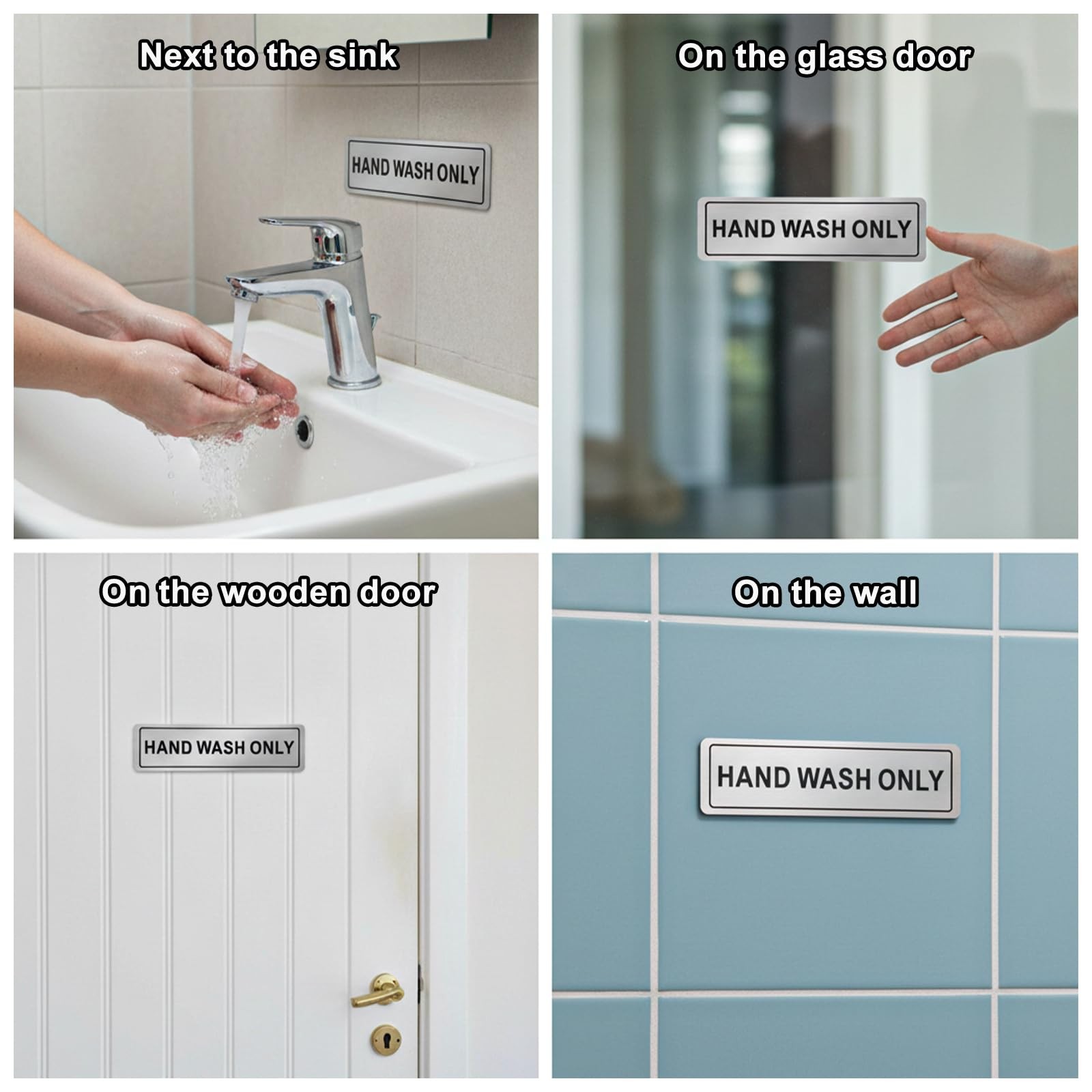 SelfAdhesive Wash Hands Bathroom Aluminum Metal Sign 7×2 Inch 4 PCS